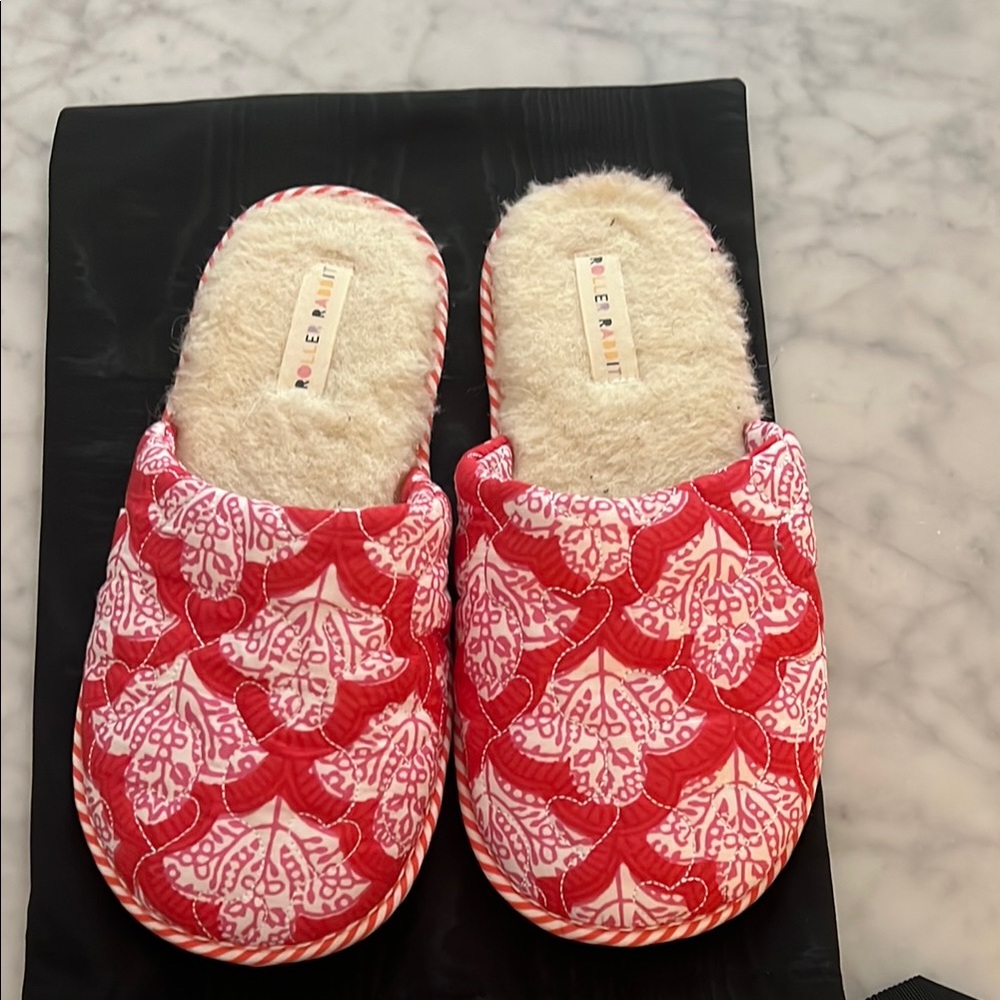 Roller Rabbit Red and White Patterned Slippers